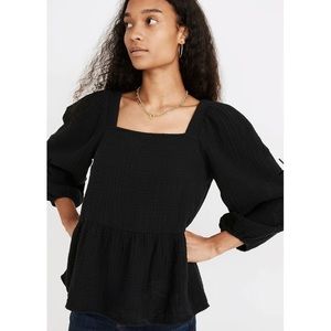 Madewell Lightspun Millbrook Puff-Sleeve Peplum Top